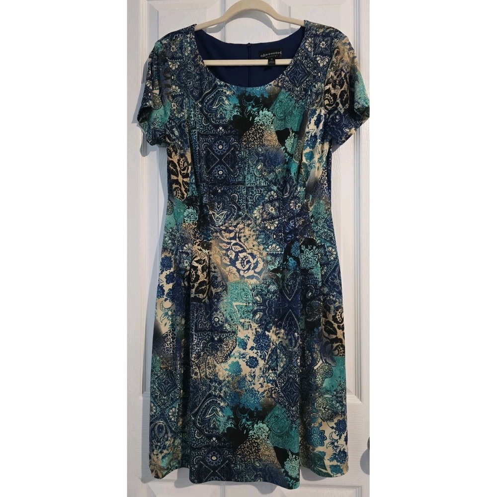 Connected Apparel Shealt Dress 10 Scoop Neckline Short Sleeve Multi- Colored